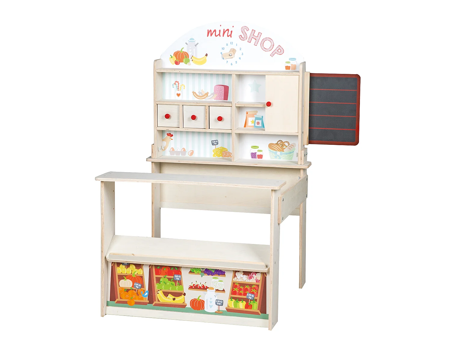 Étal de marché en bois Roba avec tableau noir pour des jeux de rôle créatifs