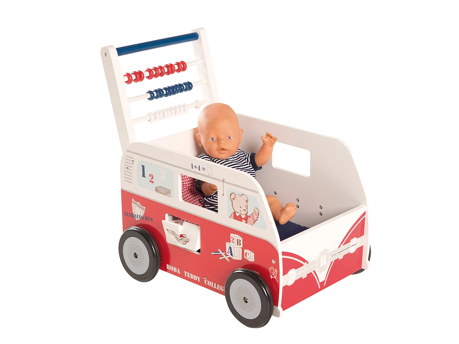Roba Teddy College Bus à Tirer avec Ours en Peluche, Coussin et Couverture
