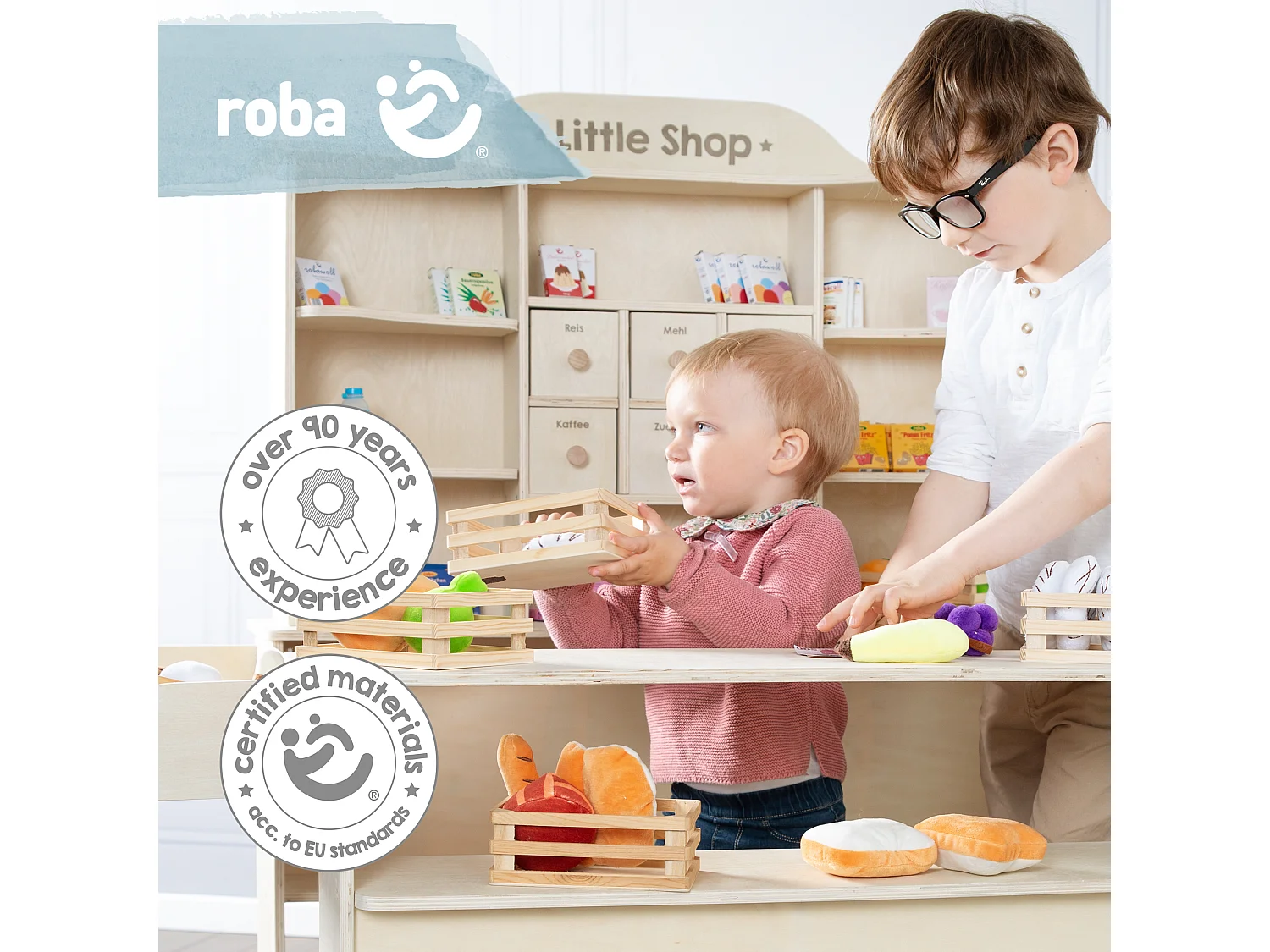 Stand de Marché en Bois Roba avec Étagères et Comptoir pour Jeu Créatif