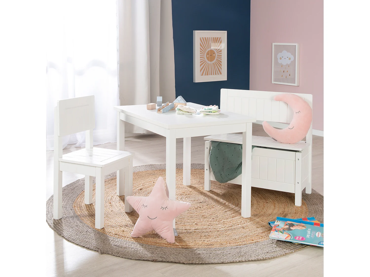Table Enfant Roba Blanche - Bois Massif et MDF, Hauteur 50cm, Âges 2-10