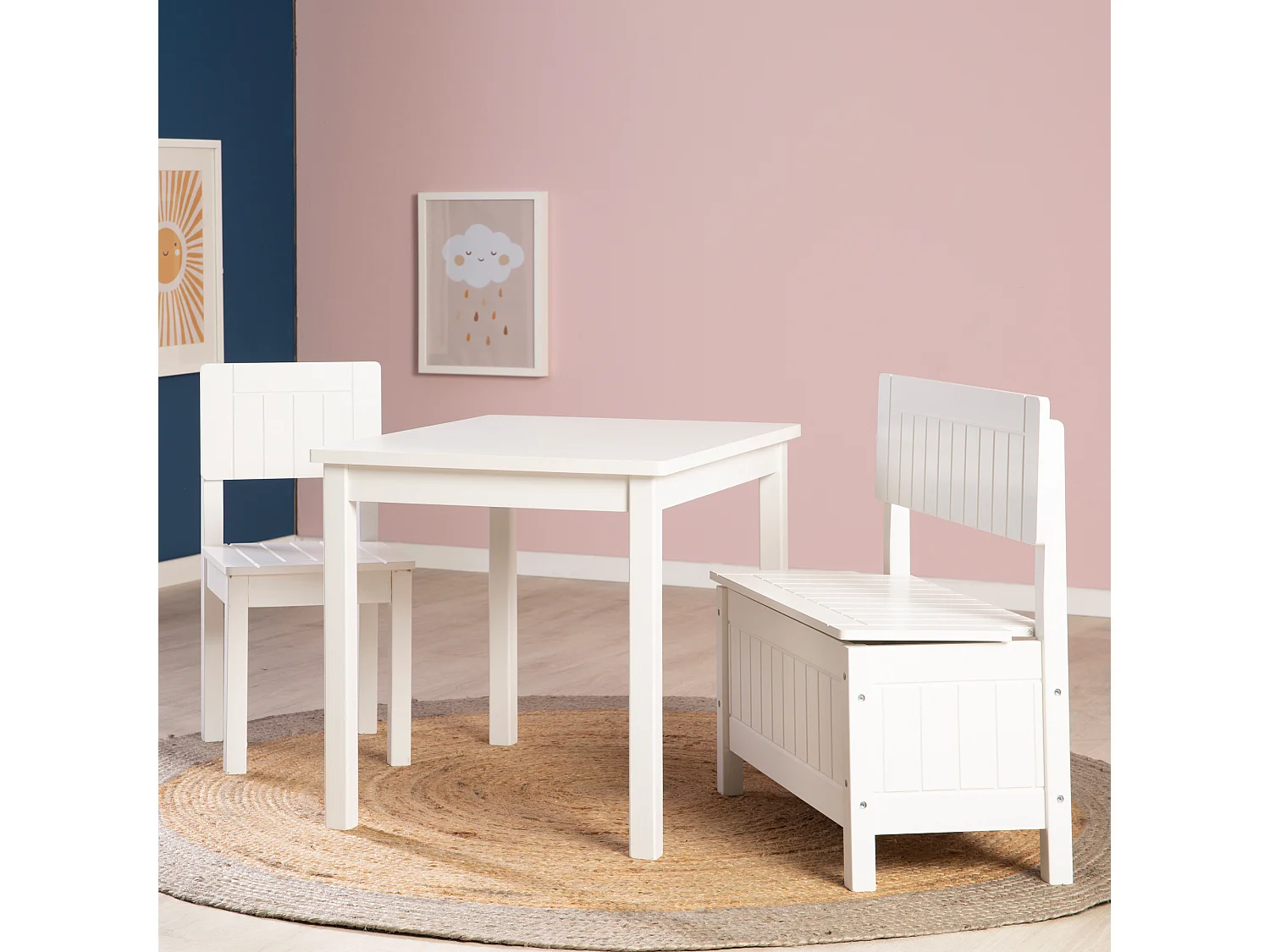 Table Enfant Roba Blanche - Bois Massif et MDF, Hauteur 50cm, Âges 2-10