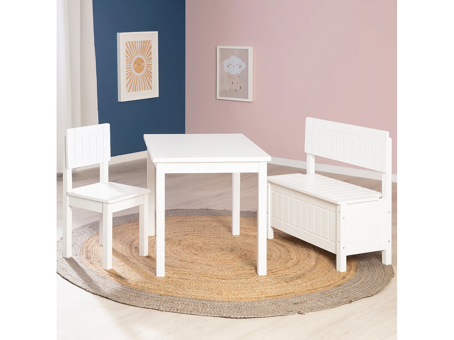 Table Enfant Roba Blanche - Bois Massif et MDF, Hauteur 50cm, Âges 2-10