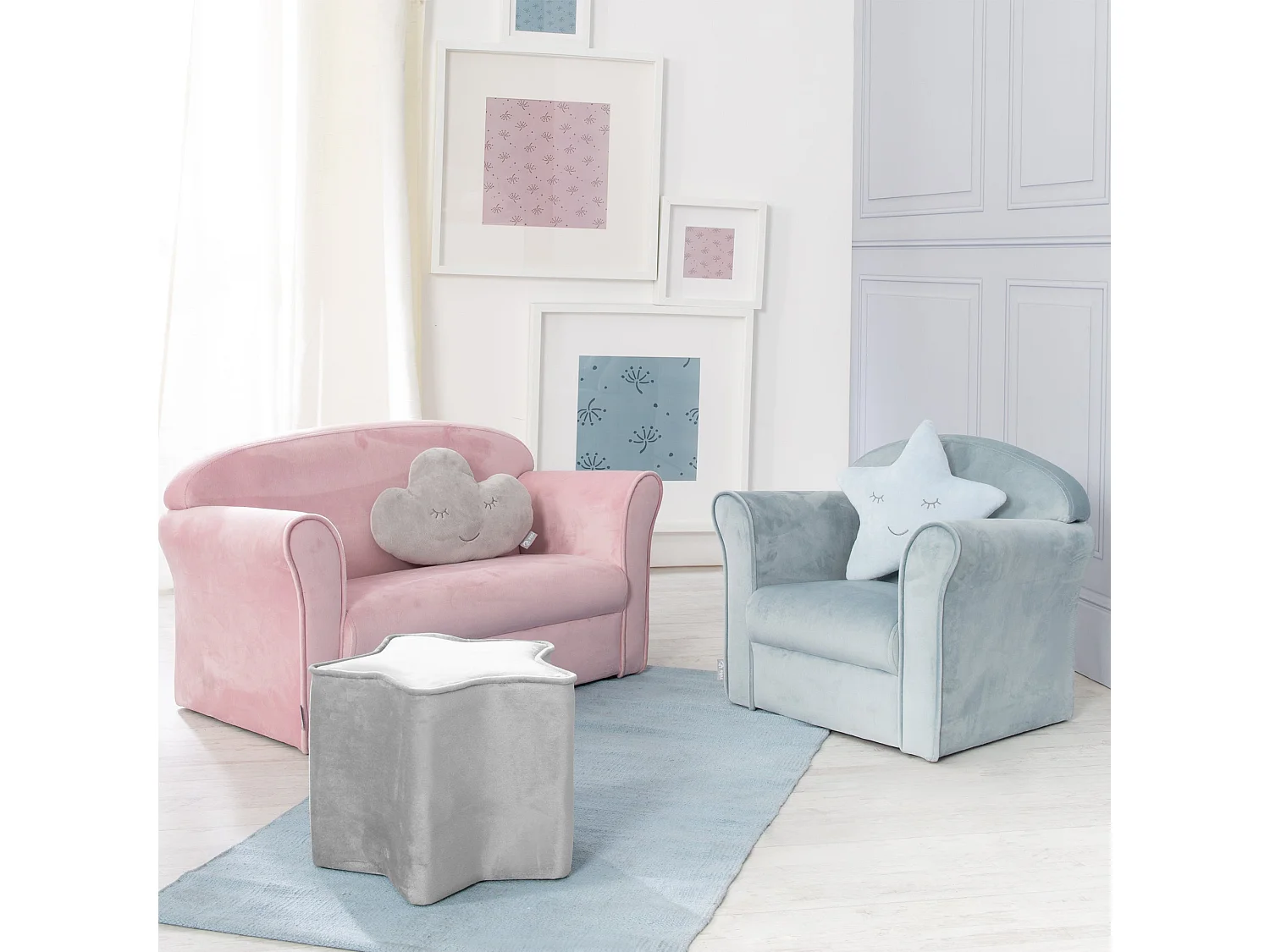 Roba Lil Sofa Canapé Enfant avec Accoudoirs, 2 Places, Rose/Mauve, Housse en Velours, Sûr et Confortable
