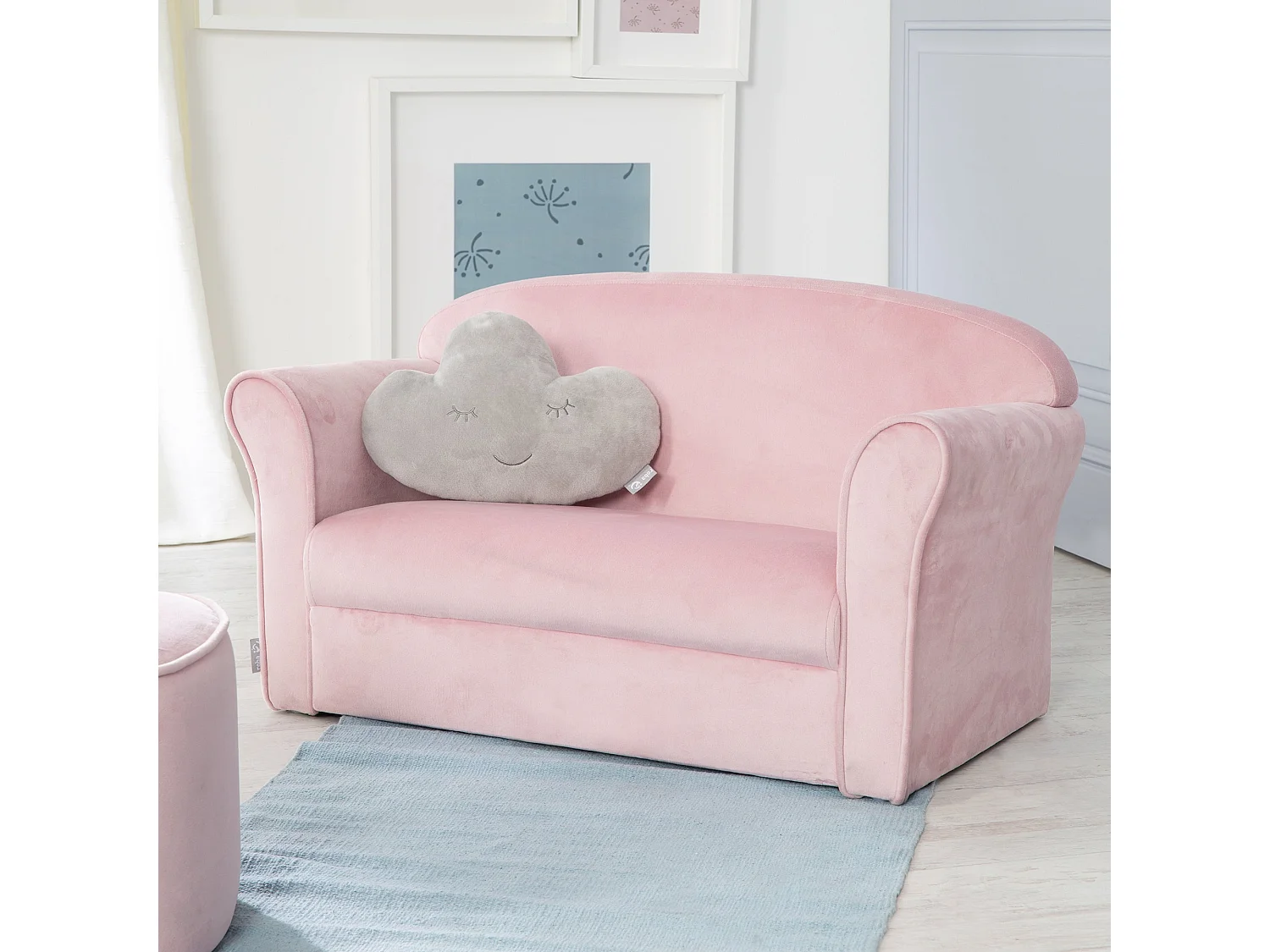 Roba Lil Sofa Canapé Enfant avec Accoudoirs, 2 Places, Rose/Mauve, Housse en Velours, Sûr et Confortable