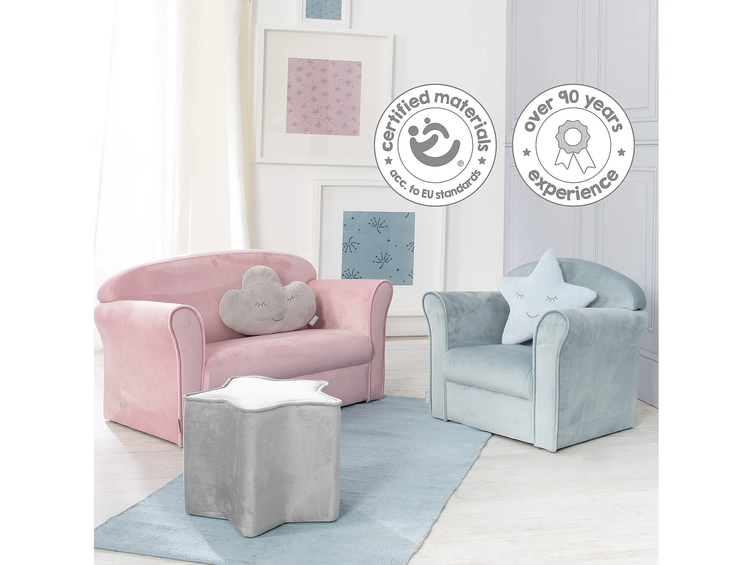 Roba Lil Sofa Canapé Enfant avec Accoudoirs, 2 Places, Rose/Mauve, Housse en Velours, Sûr et Confortable