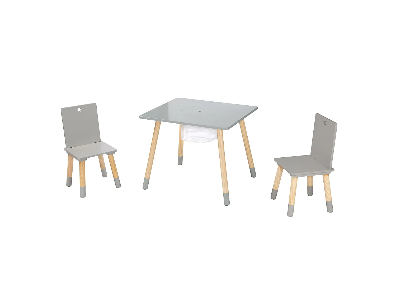 Juego de mesa y sillas para niños Roba de 3 piezas con red de almacenamiento - Diseño rectangular gris