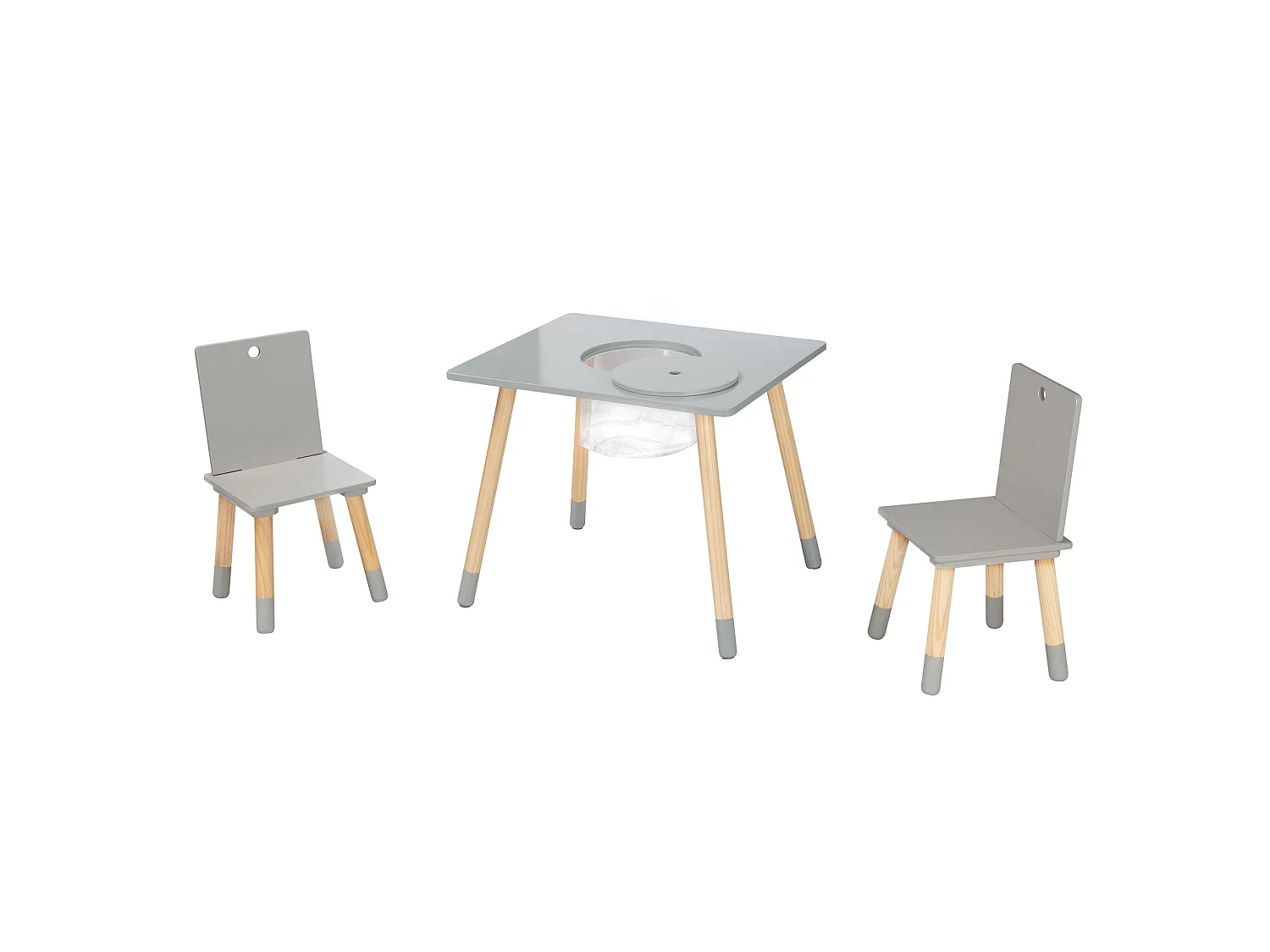 Juego de mesa y sillas para niños Roba de 3 piezas con red de almacenamiento - Diseño rectangular gris