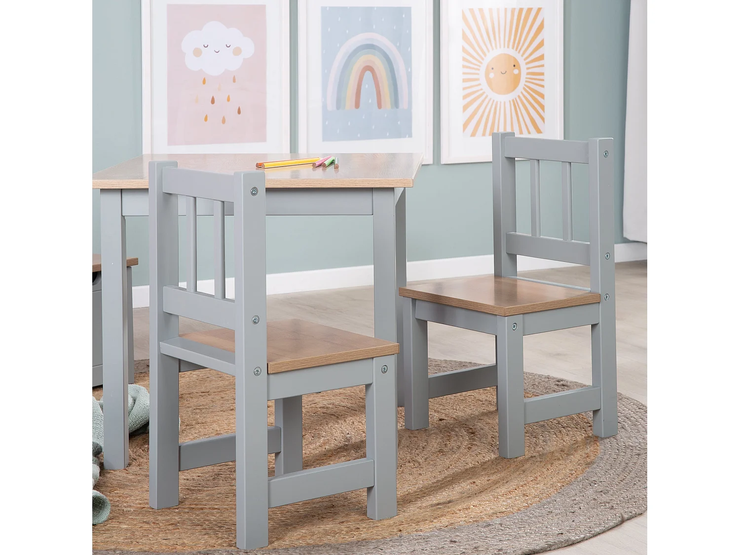 Juego de mesa y sillas infantiles Roba de 3 piezas 'Woody' - MDF color taupe, Ideal para niños a partir de 18 meses