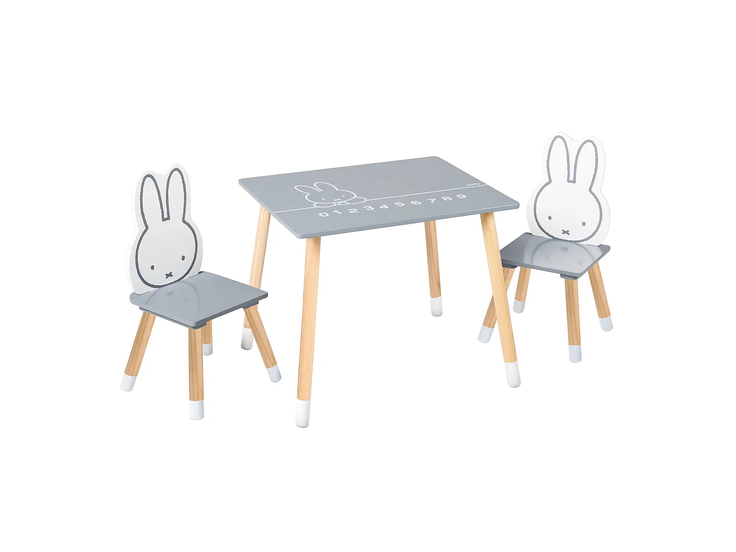 Juego de mesa y sillas para niños Roba Miffy, gris, forma rectangular, certificado seguro, edades 1,5-10