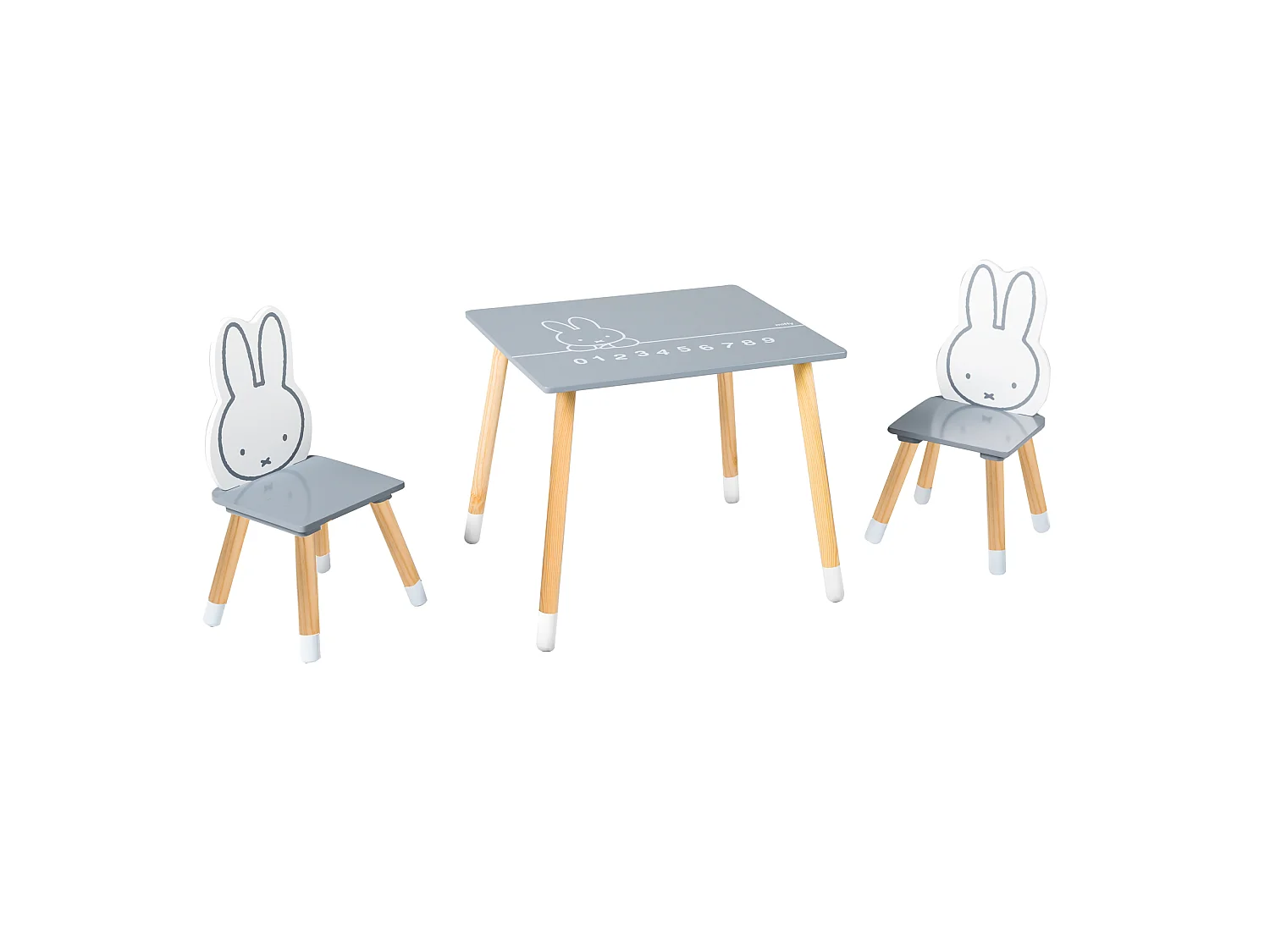 Juego de mesa y sillas para niños Roba Miffy, gris, forma rectangular, certificado seguro, edades 1,5-10