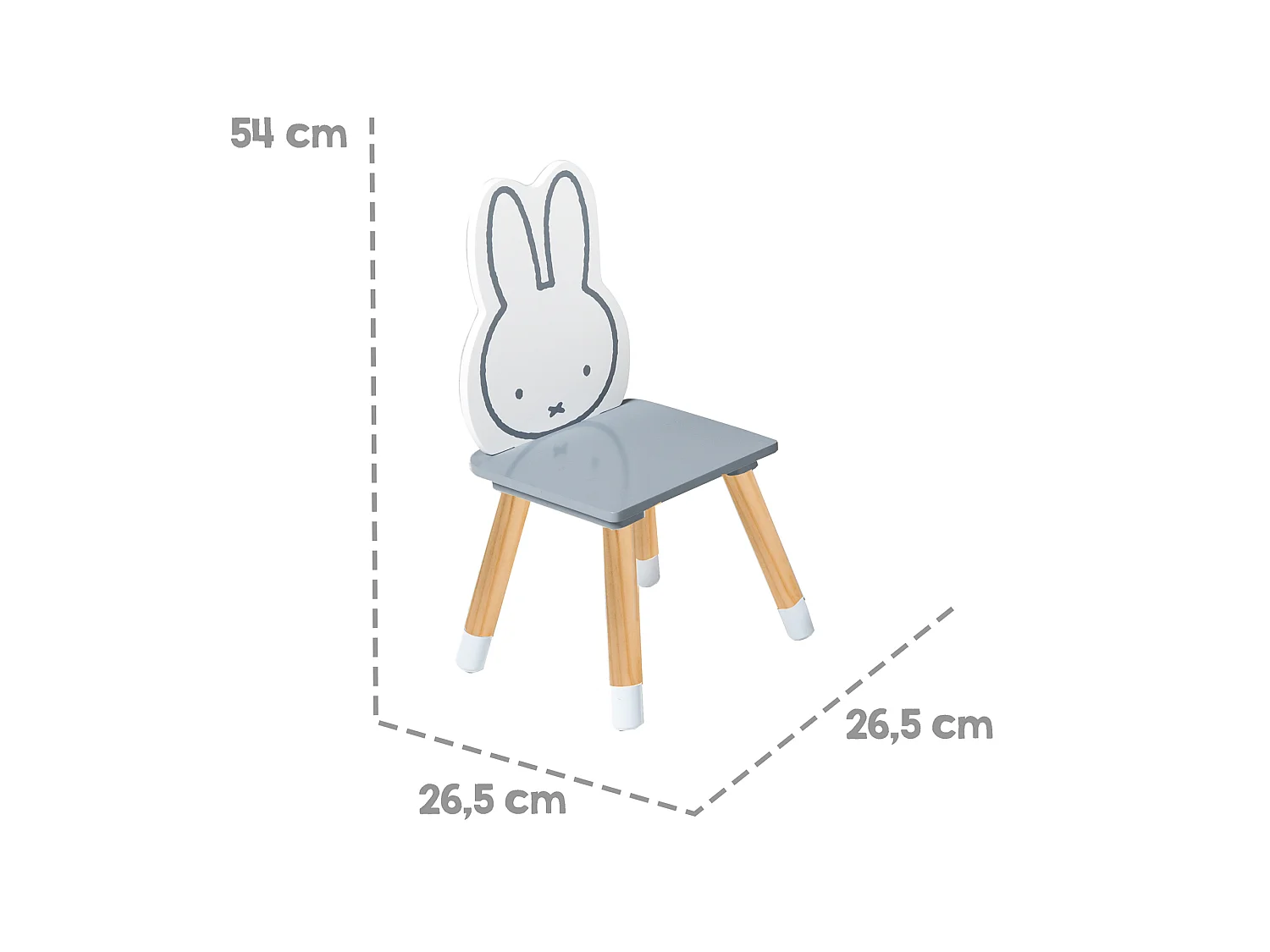 Juego de mesa y sillas para niños Roba Miffy, gris, forma rectangular, certificado seguro, edades 1,5-10