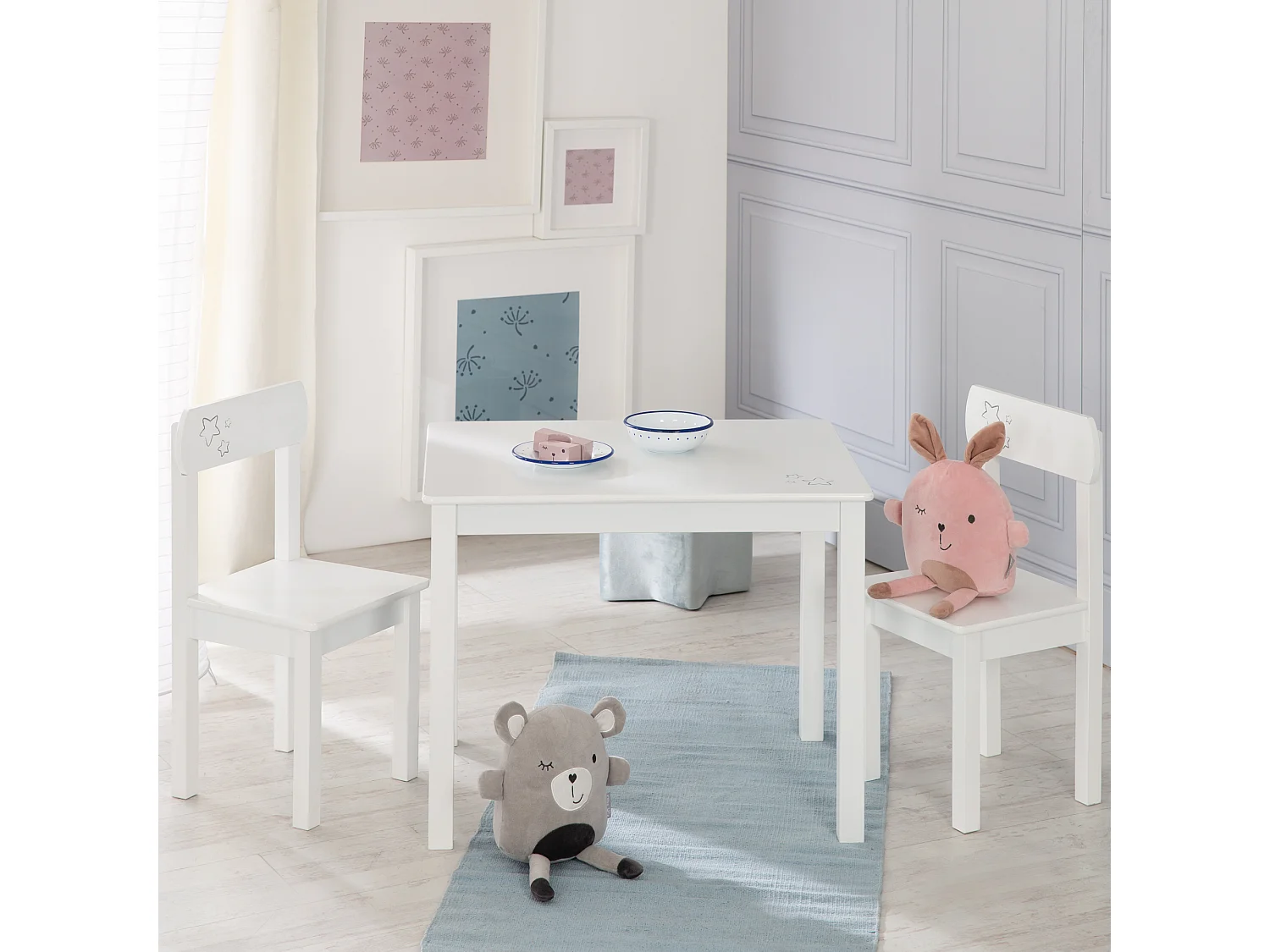 Ensemble Table et Chaises Enfants Roba Little Stars - Idéal pour les 2-10 ans, MDF, Imprimé Étoile, Conforme EN71-1:2014