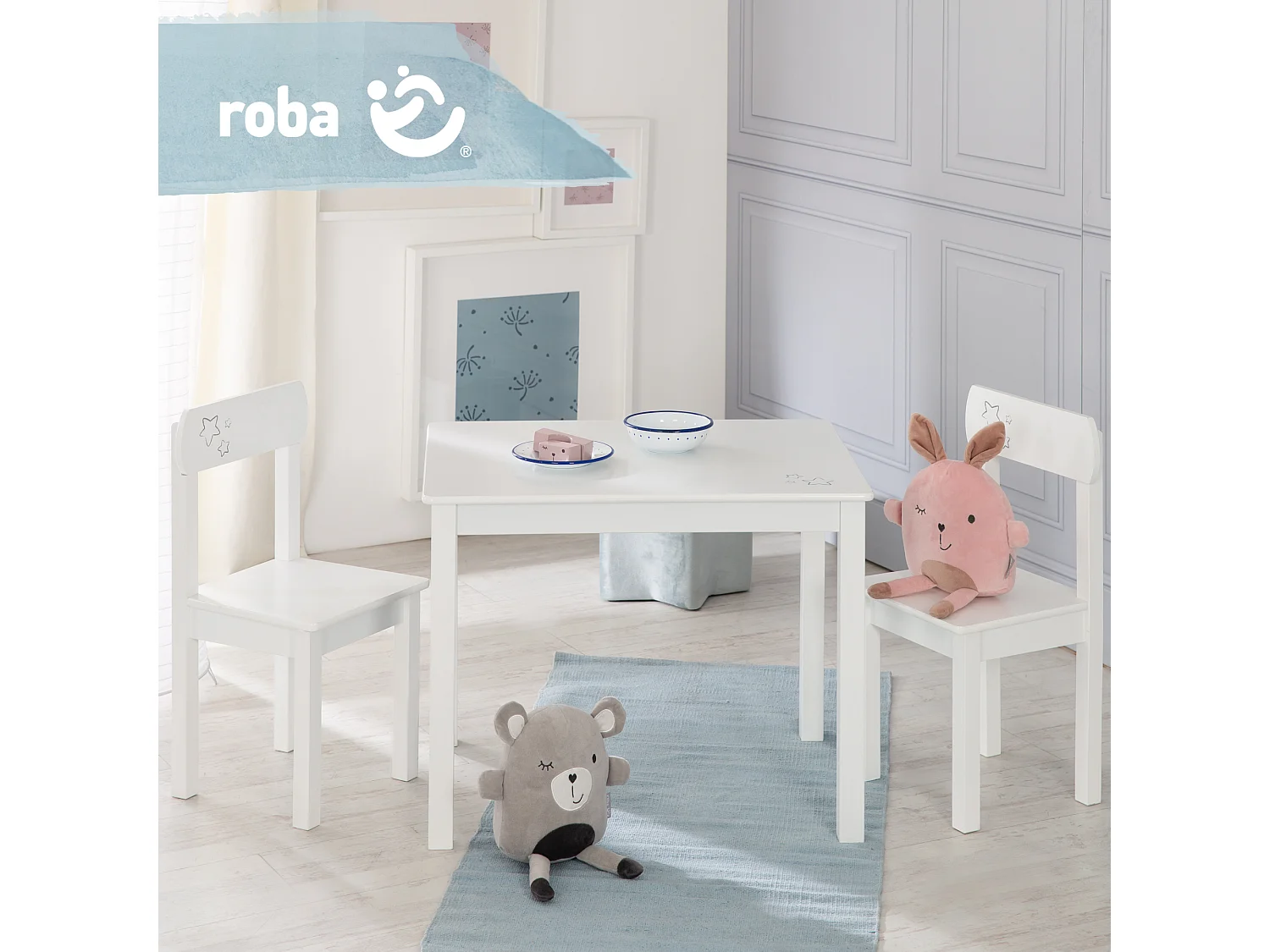 Ensemble Table et Chaises Enfants Roba Little Stars - Idéal pour les 2-10 ans, MDF, Imprimé Étoile, Conforme EN71-1:2014
