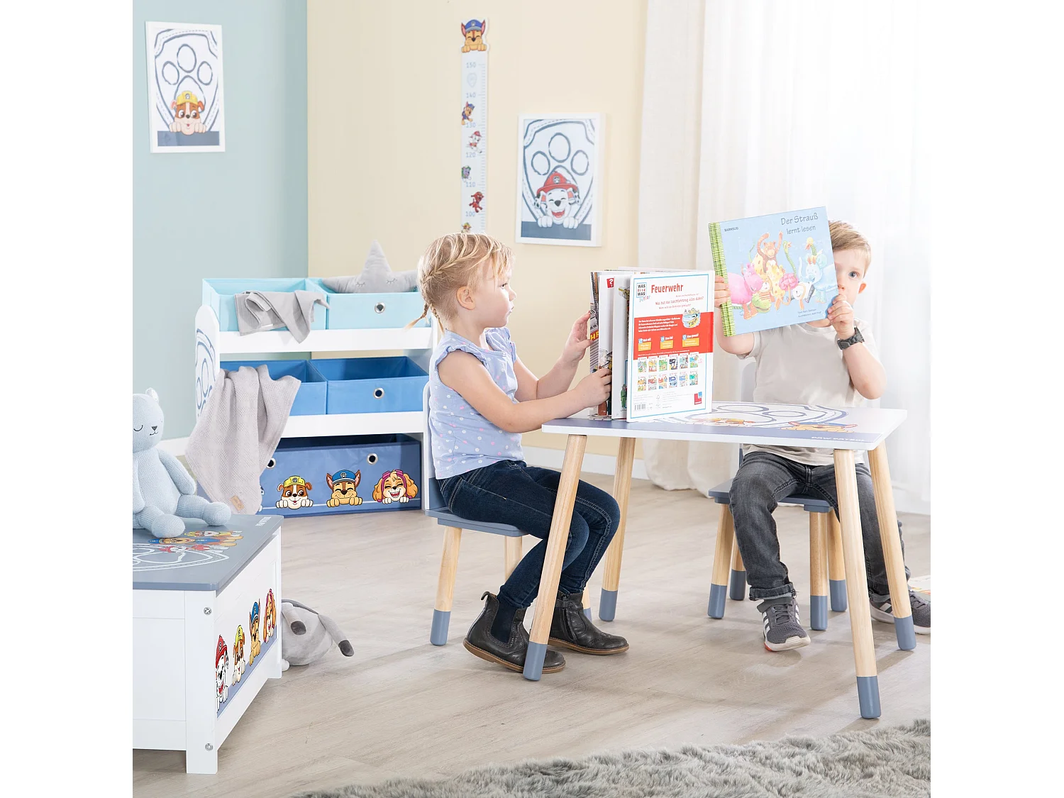 Ensemble table et chaises pour enfants Roba Paw Patrol 2 places, bleu et blanc, bois, prêt à monter