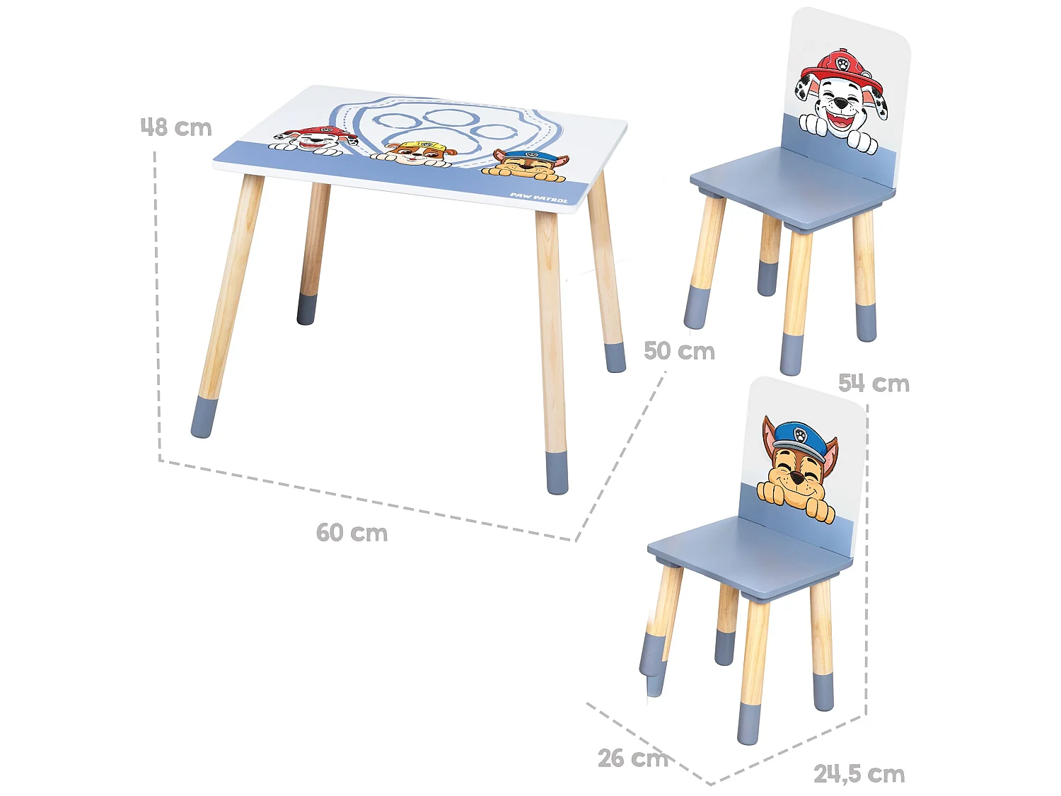 Ensemble table et chaises pour enfants Roba Paw Patrol 2 places, bleu et blanc, bois, prêt à monter