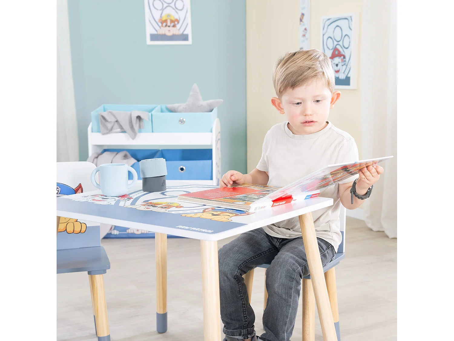 Ensemble table et chaises pour enfants Roba Paw Patrol 2 places, bleu et blanc, bois, prêt à monter