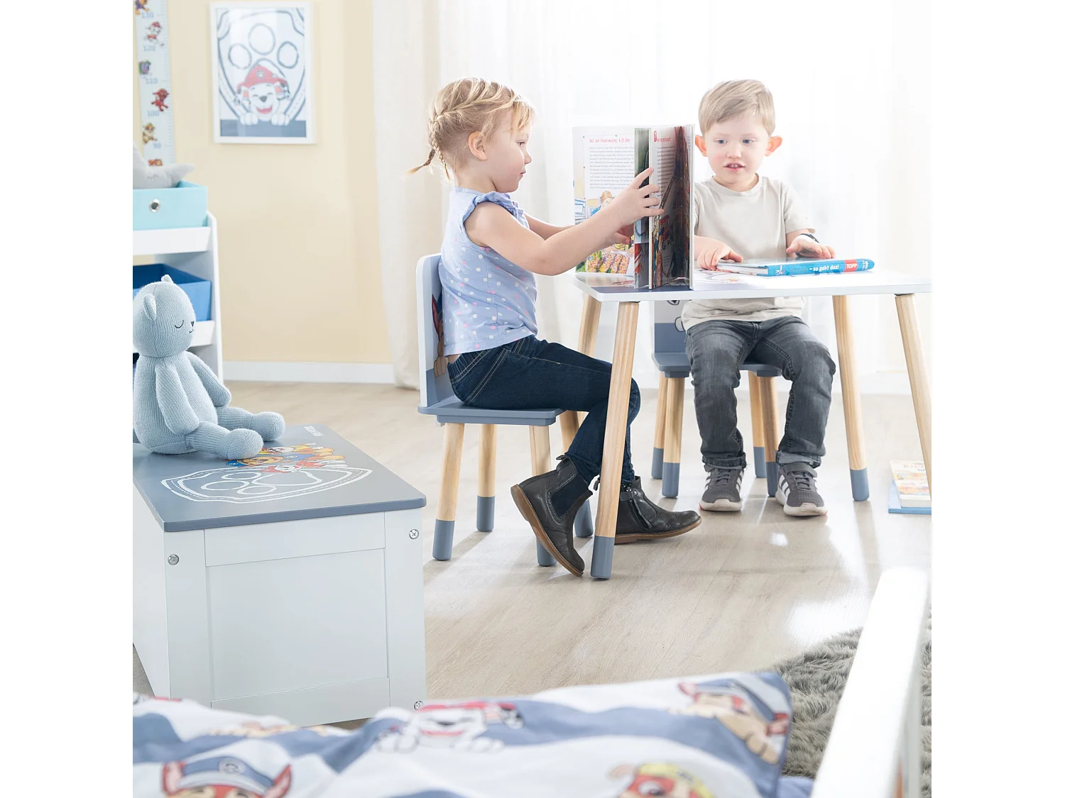 Ensemble table et chaises pour enfants Roba Paw Patrol 2 places, bleu et blanc, bois, prêt à monter