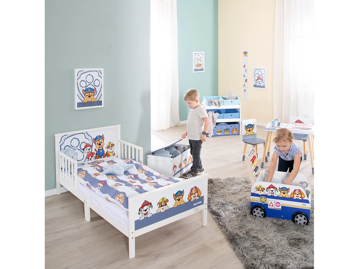 Ensemble table et chaises pour enfants Roba Paw Patrol 2 places, bleu et blanc, bois, prêt à monter