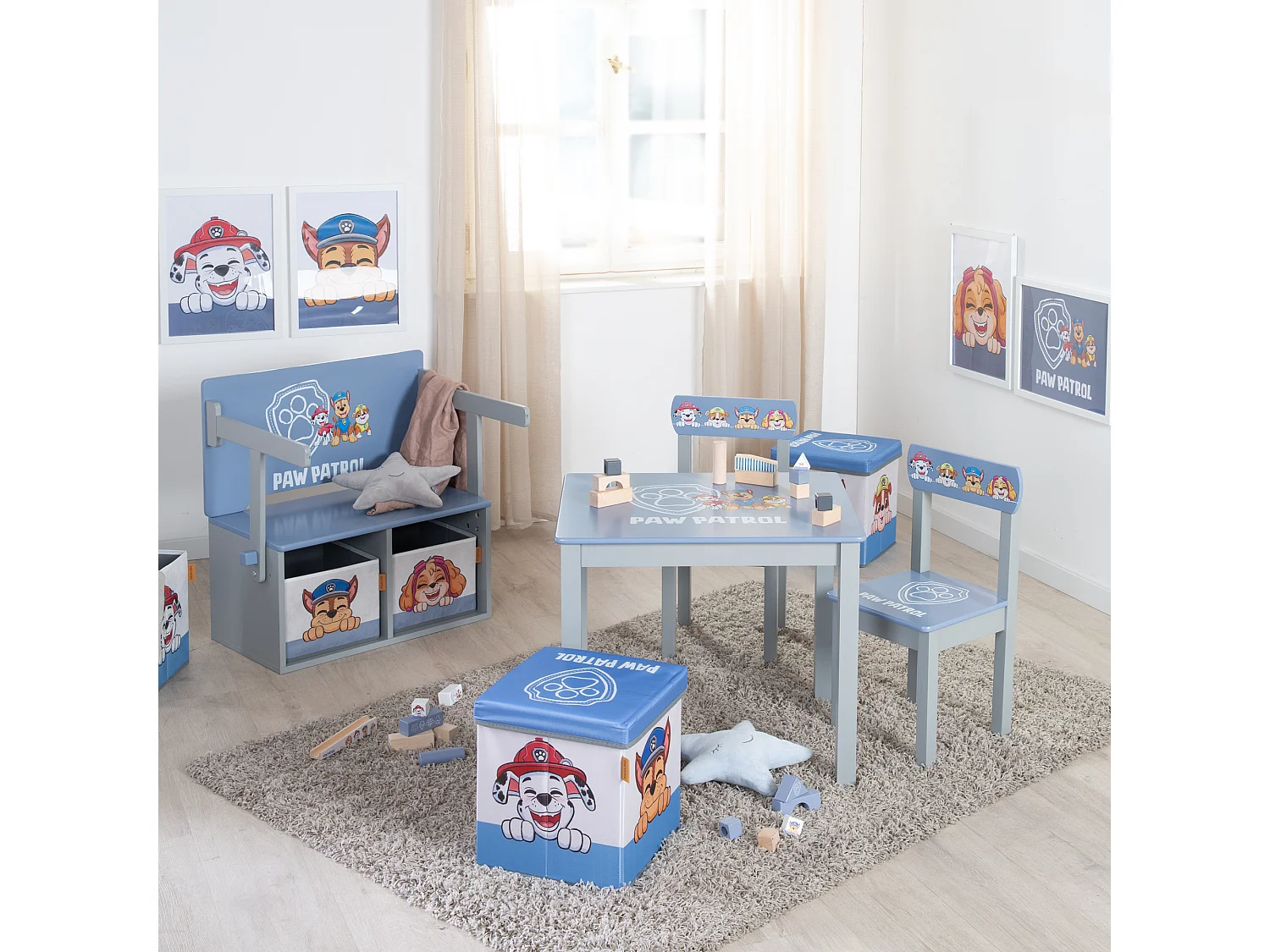 Ensemble table et chaises Paw Patrol 3 pièces pour enfants, bleu, en bois, 2 places, forme rectangulaire