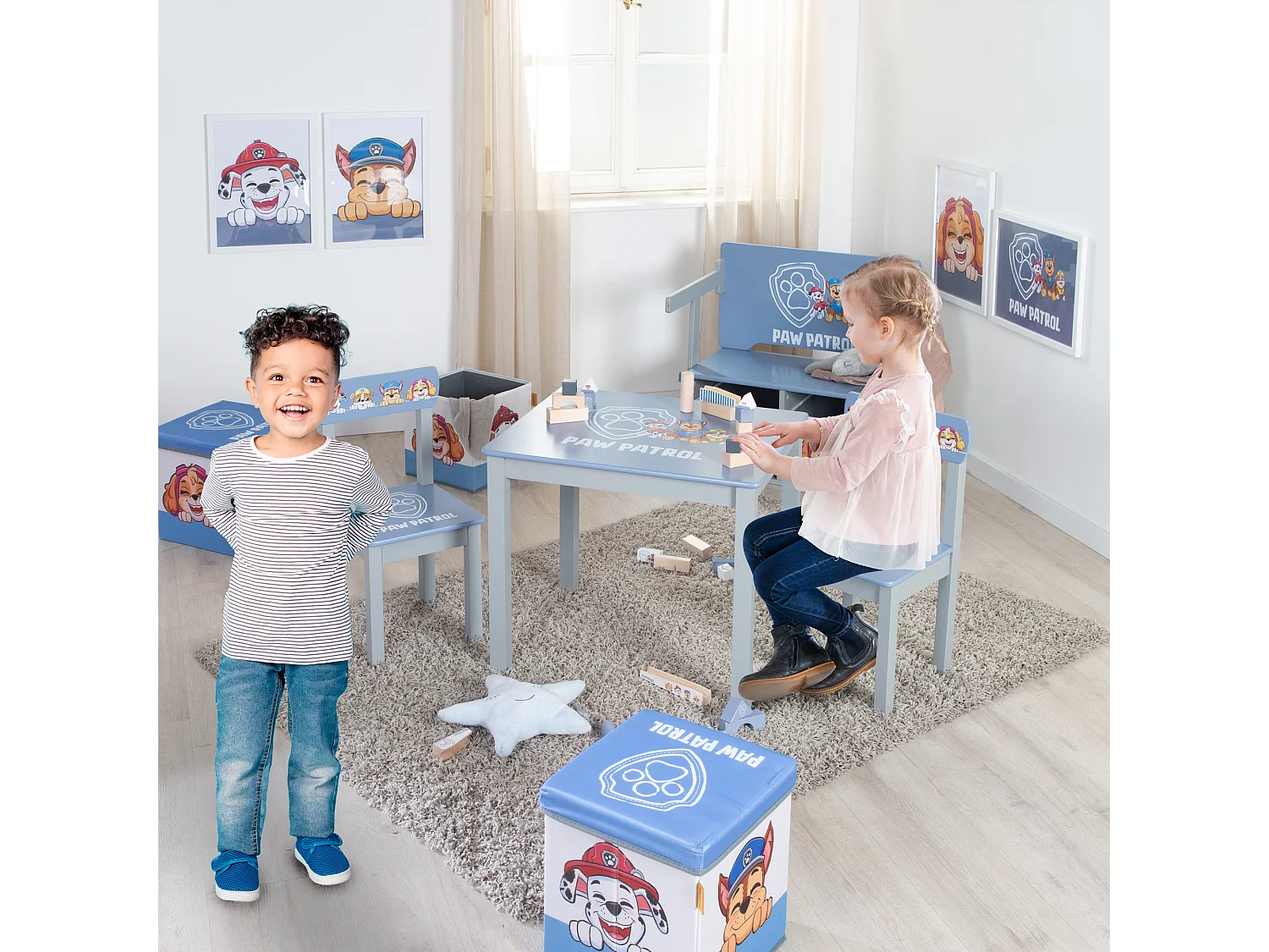 Ensemble table et chaises Paw Patrol 3 pièces pour enfants, bleu, en bois, 2 places, forme rectangulaire