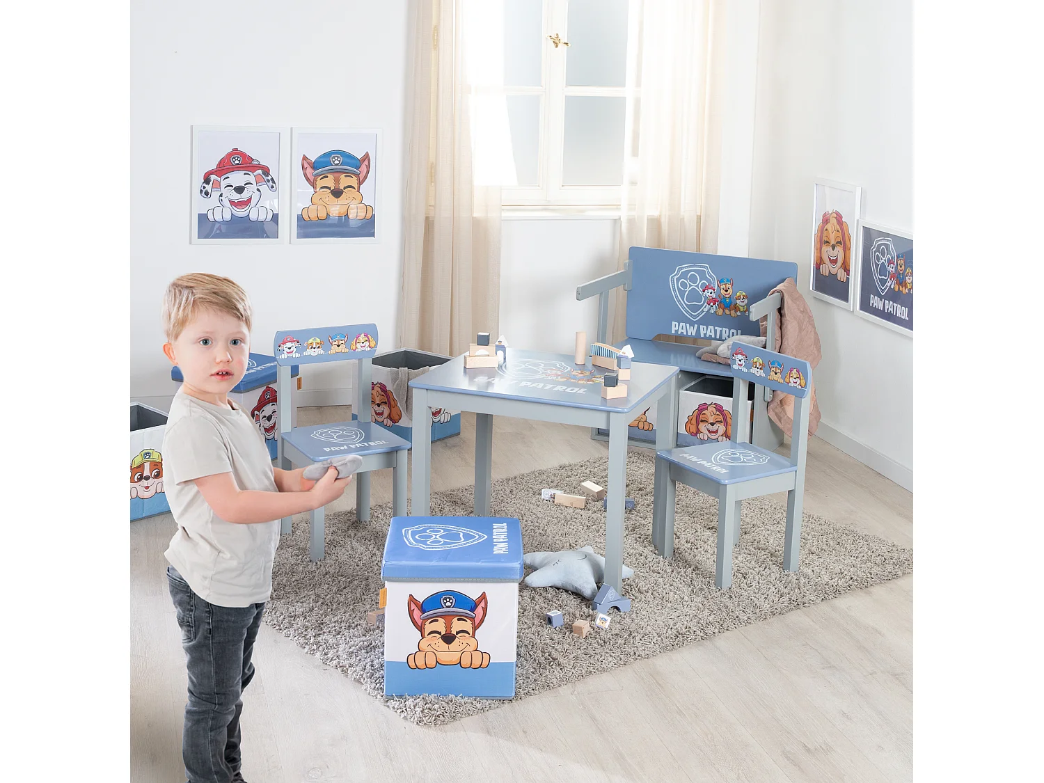 Ensemble Table et Chaise Enfant Roba Paw Patrol - Bleu et Gris, Sécuritaire, Facile à Assembler, Cadeau Idéal pour les Tout-Petits