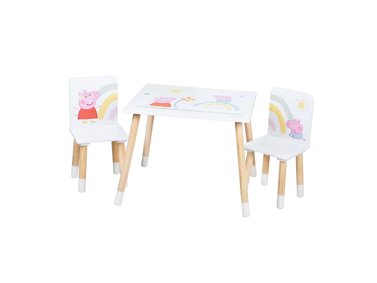 Ensemble Table et Chaises Enfants Roba Peppa Pig - Blanc, Bois Robuste, Imprimés Colorés, Sûr et Certifié
