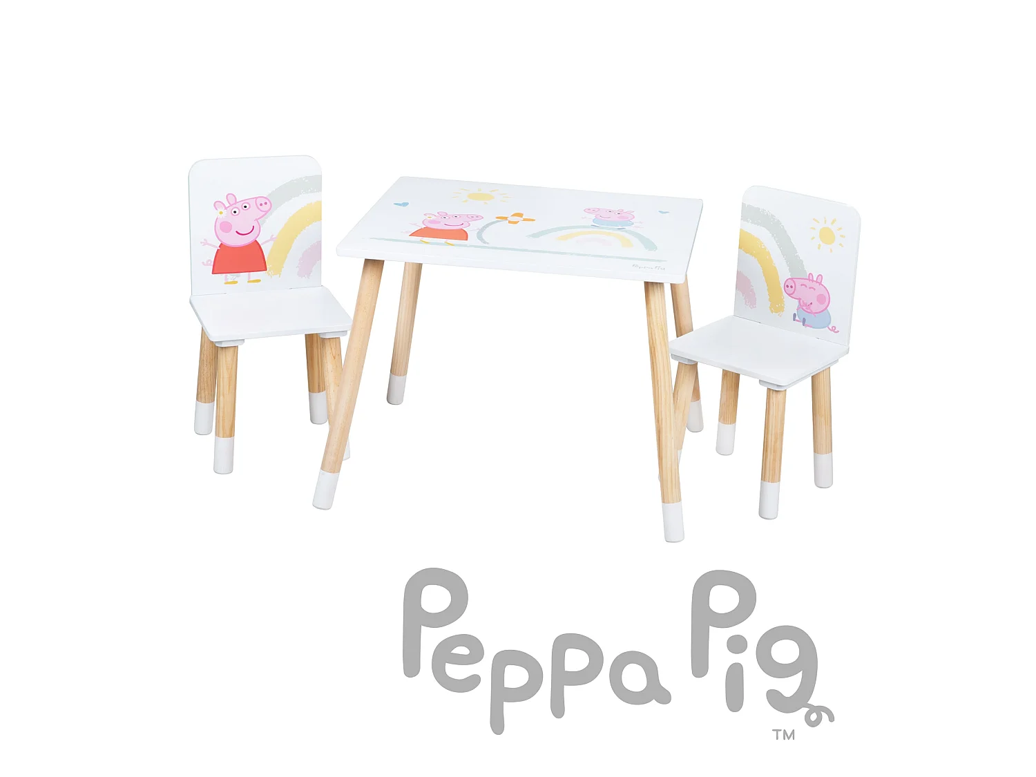 Ensemble Table et Chaises Enfants Roba Peppa Pig - Blanc, Bois Robuste, Imprimés Colorés, Sûr et Certifié