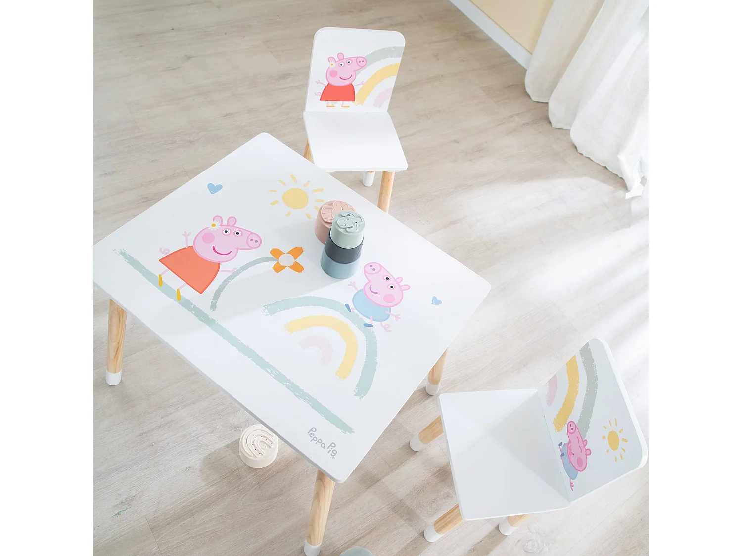 Ensemble Table et Chaises Enfants Roba Peppa Pig - Blanc, Bois Robuste, Imprimés Colorés, Sûr et Certifié
