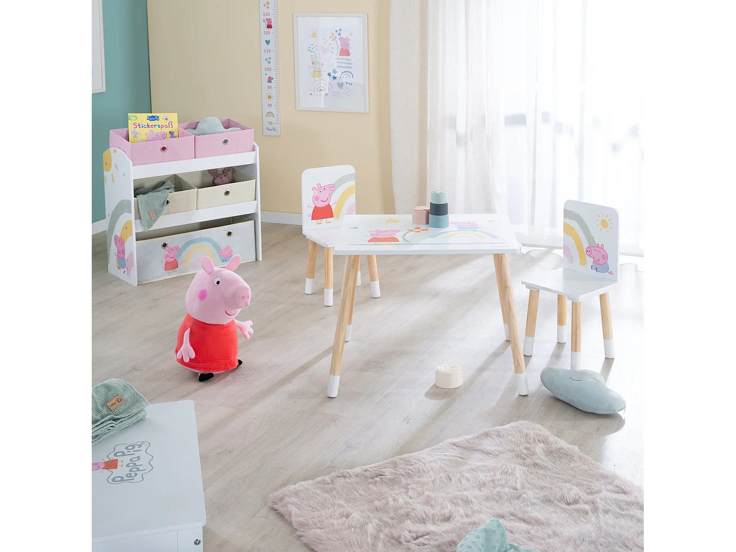 Ensemble Table et Chaises Enfants Roba Peppa Pig - Blanc, Bois Robuste, Imprimés Colorés, Sûr et Certifié