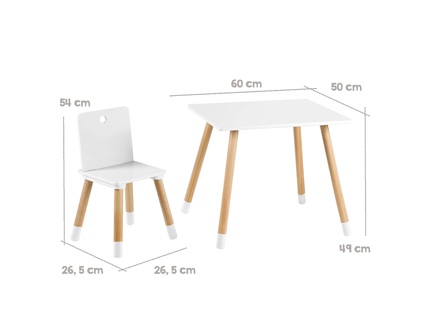 Conjunto de mesa e cadeiras infantis Roba de 3 peças com pernas de madeira