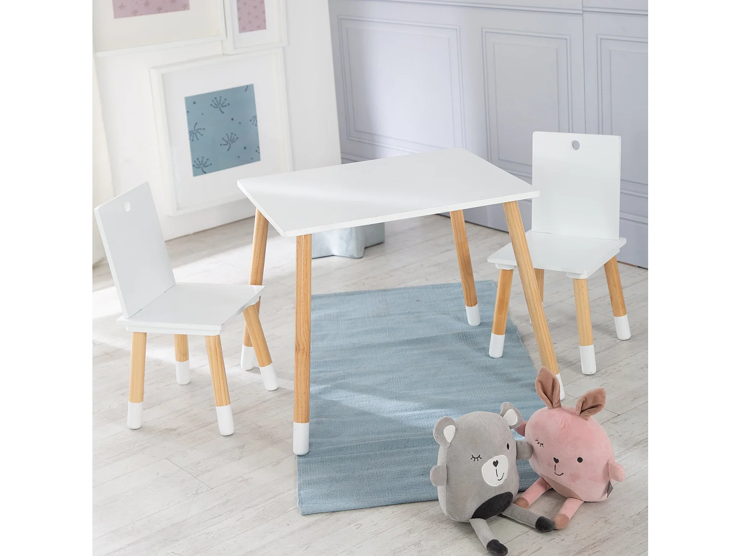 Conjunto de mesa e cadeiras infantis Roba de 3 peças com pernas de madeira