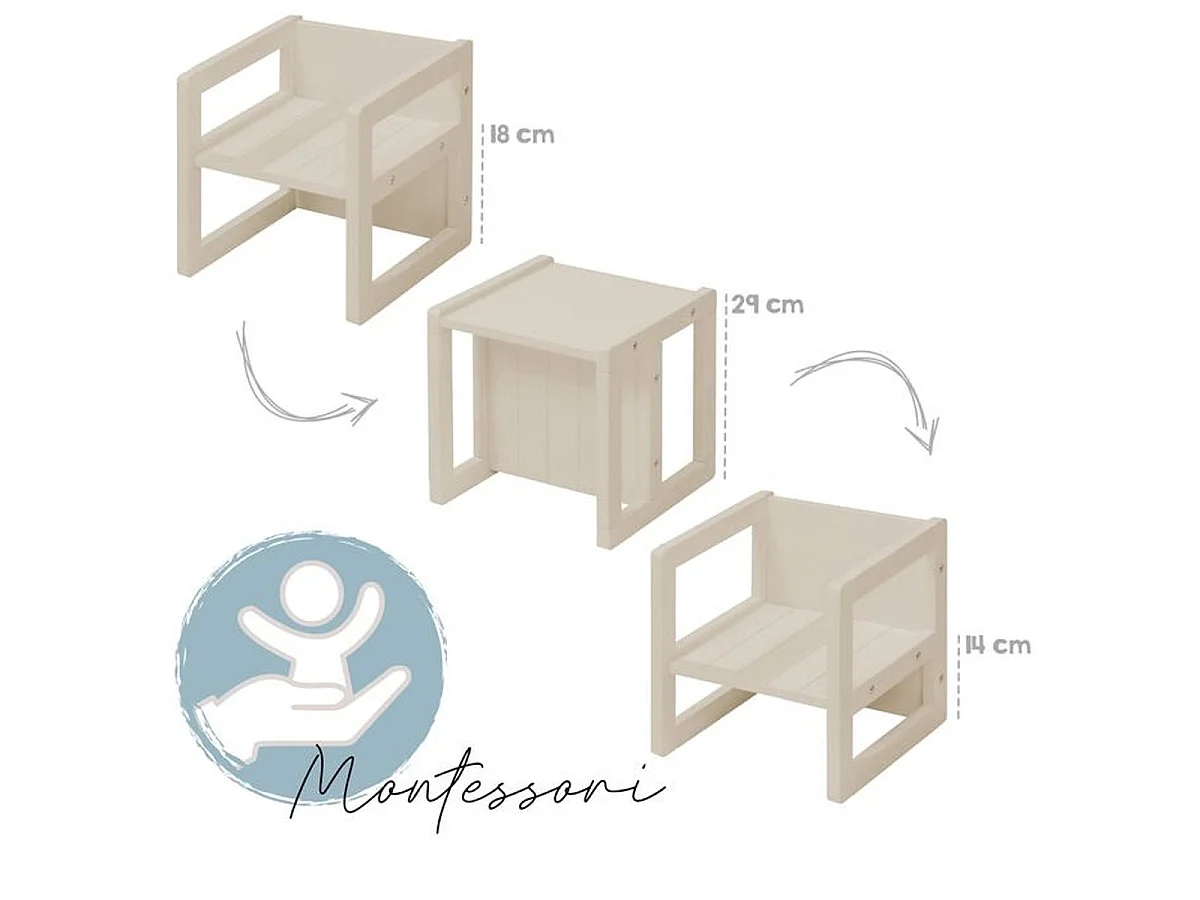 Tabouret évolutif enfant ROBA 3 hauteurs - Laqué Beige Cachemire