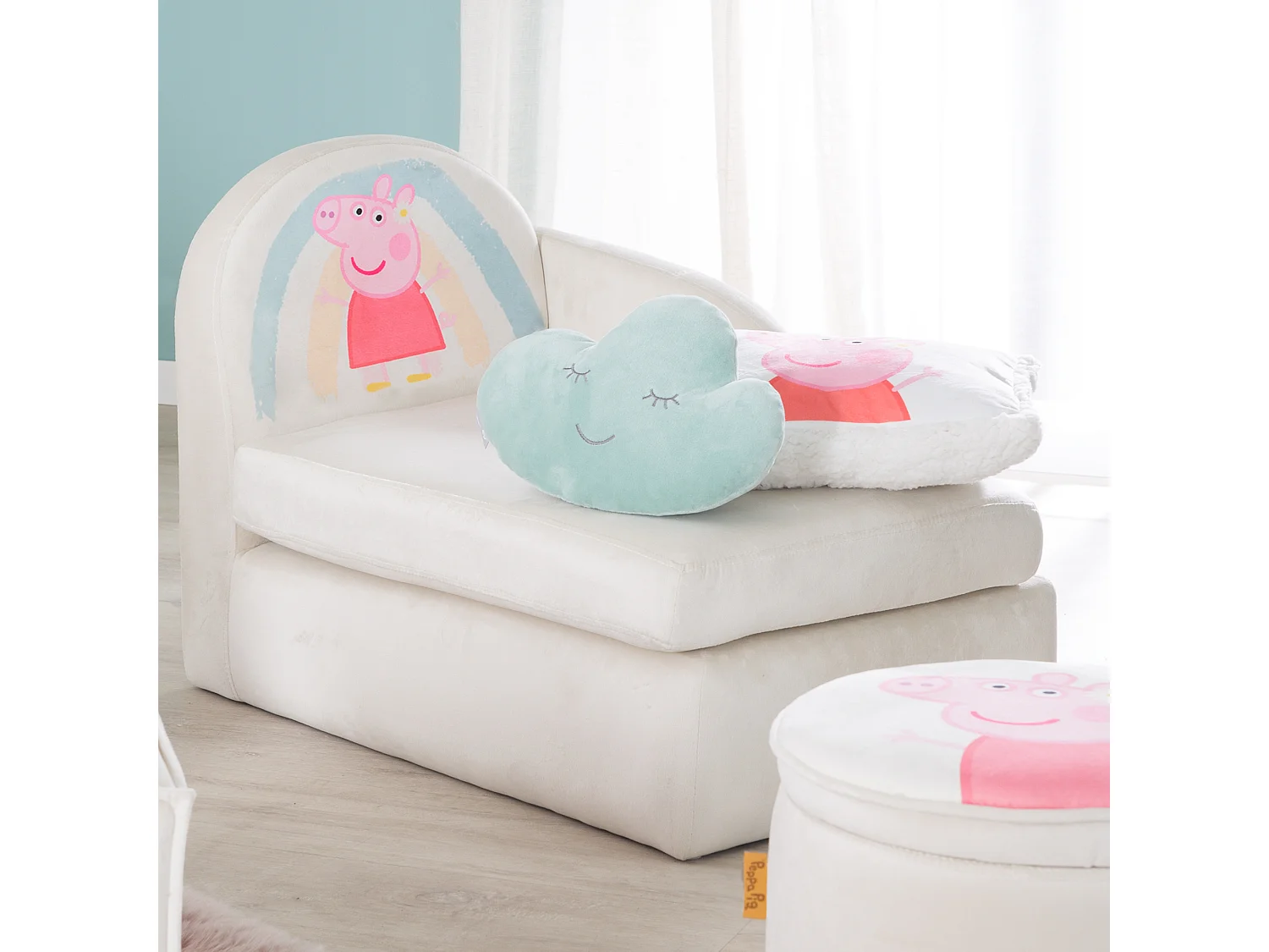 Canapé Enfant 2 Places Roba Peppa Pig Beige en Bois Forme Droite