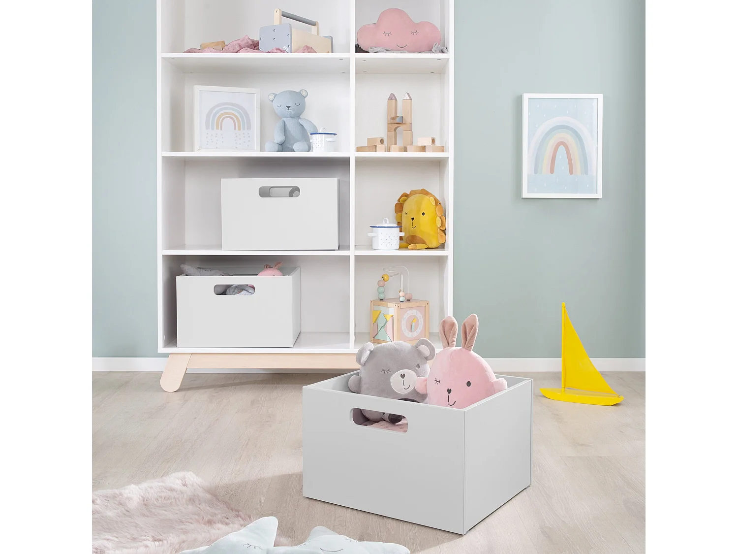 Boîte de Rangement pour Jouets Roba Gris 26x42x38 cm - Idéale pour l'Organisation de la Chambre des Enfants