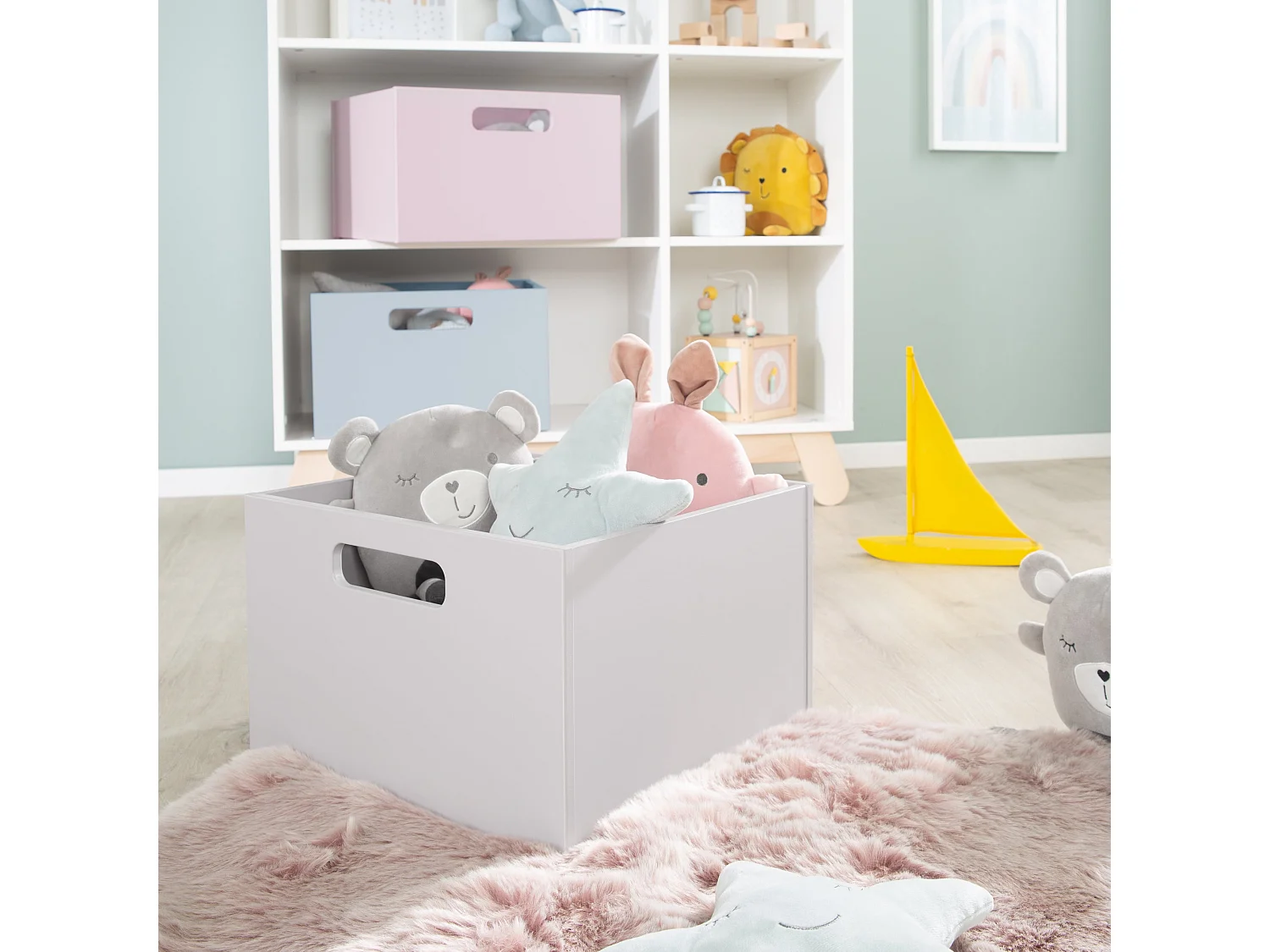 Boîte de Rangement pour Jouets Roba Gris 26x42x38 cm - Idéale pour l'Organisation de la Chambre des Enfants