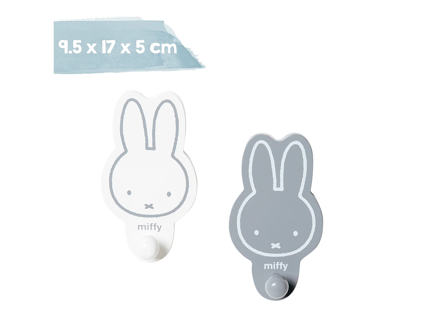 Ensemble de 2 Crochets Muraux miffy® pour Enfants - Crochets MDF Blanc et Gris