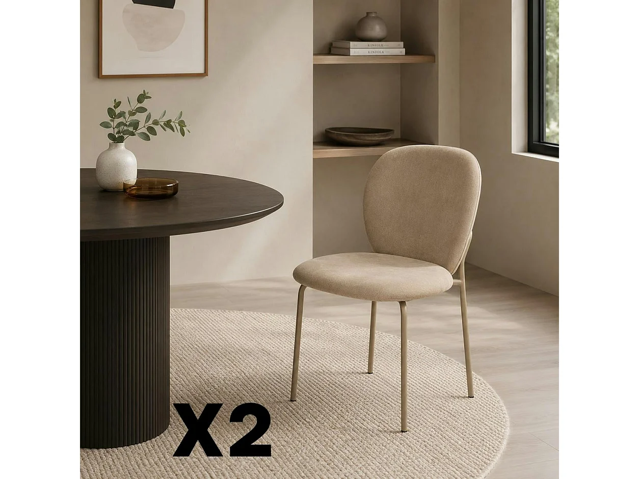 Chaise tissu taupe design arrondi (lot de 2) LORA