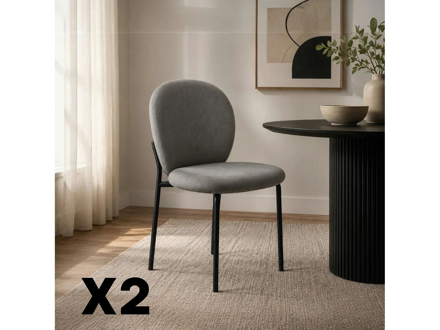 Chaise tissu gris foncé design arrondi (lot de 2) LORA