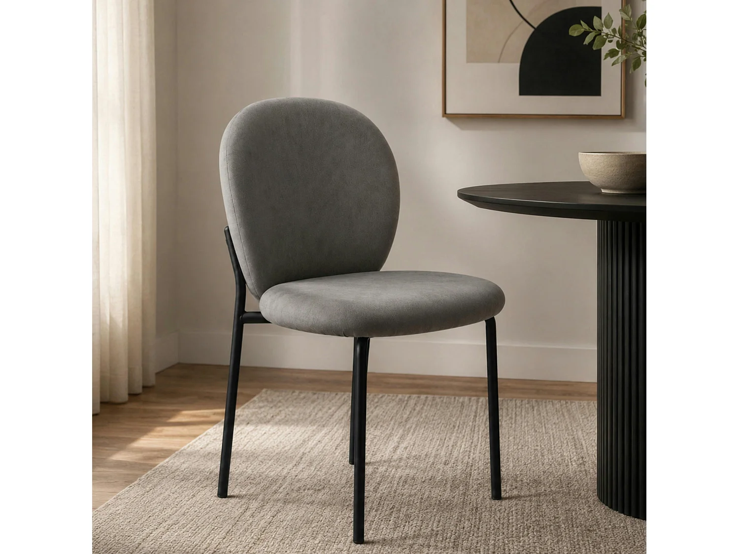Chaise tissu gris foncé design arrondi (lot de 2) LORA