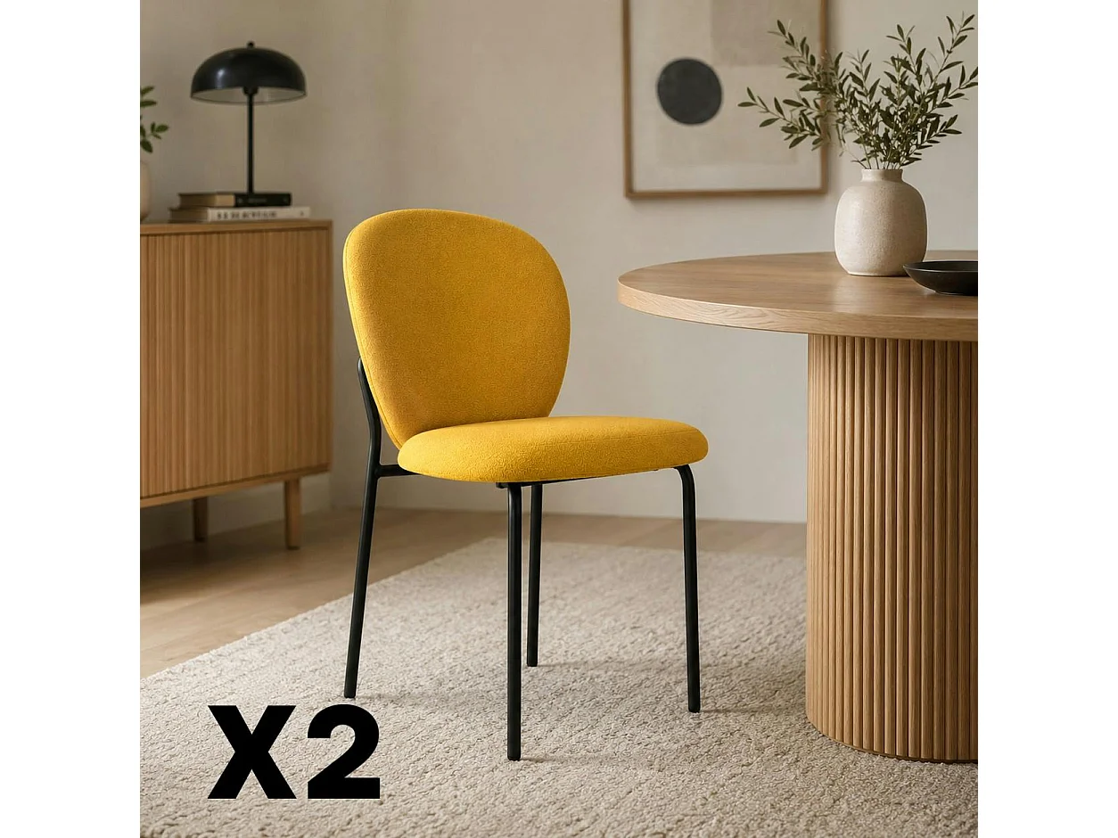 Chaise tissu moutarde design arrondi (lot de 2) LORA