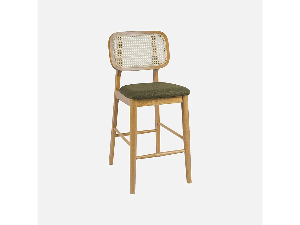 Taburete de bar de madera de hevea con rejilla y tela, set de 2