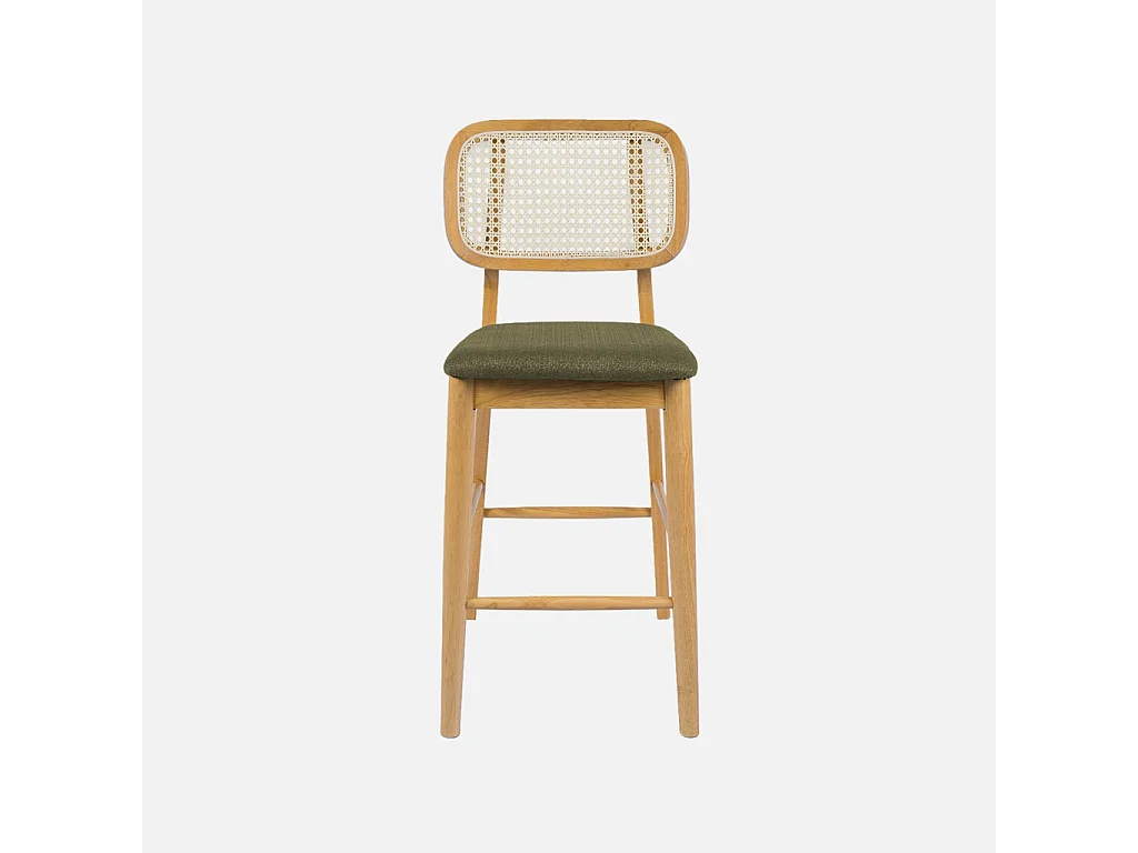 Taburete de bar de madera de hevea con rejilla y tela, set de 2