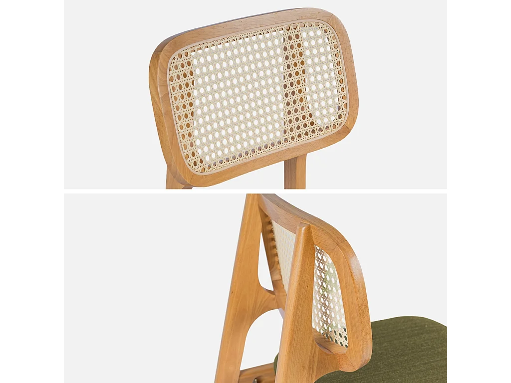 Taburete de bar de madera de hevea con rejilla y tela, set de 2