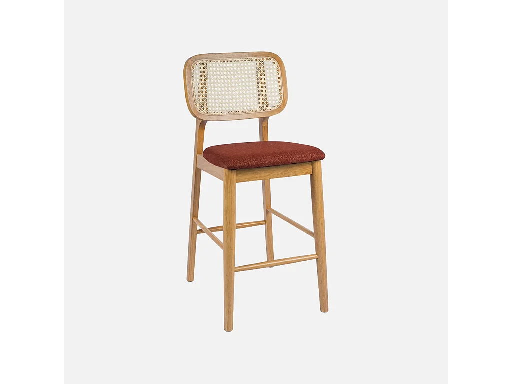 Taburete de bar de madera de hevea con rejilla y tela, set de 2
