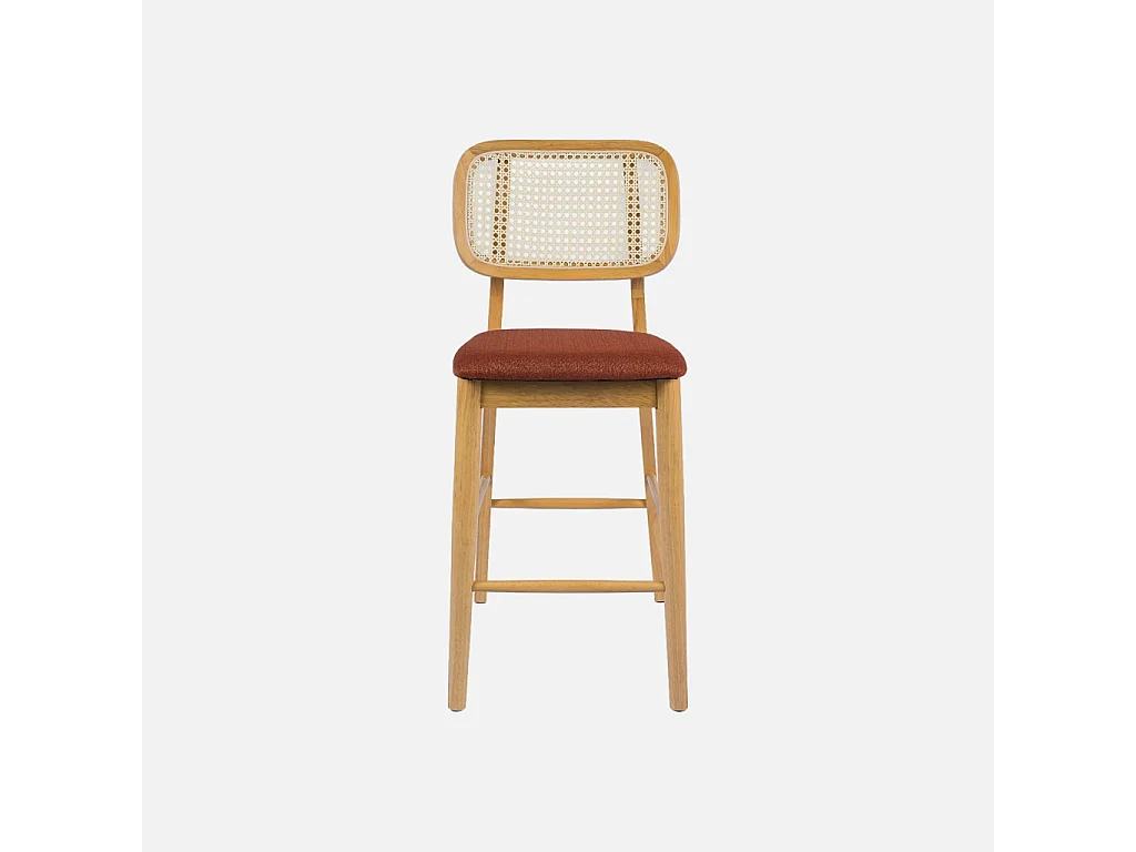 Taburete de bar de madera de hevea con rejilla y tela, set de 2