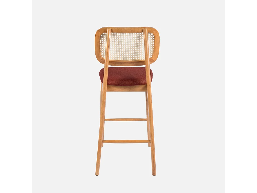 Taburete de bar de madera de hevea con rejilla y tela, set de 2