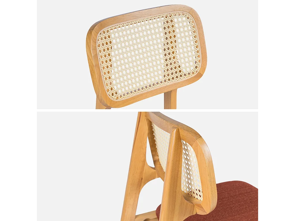 Taburete de bar de madera de hevea con rejilla y tela, set de 2