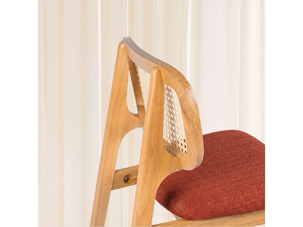 Set 2 sgabelli da bar in legno di hevea con impagliatura e tessuto, Mani, Marrone naturale,