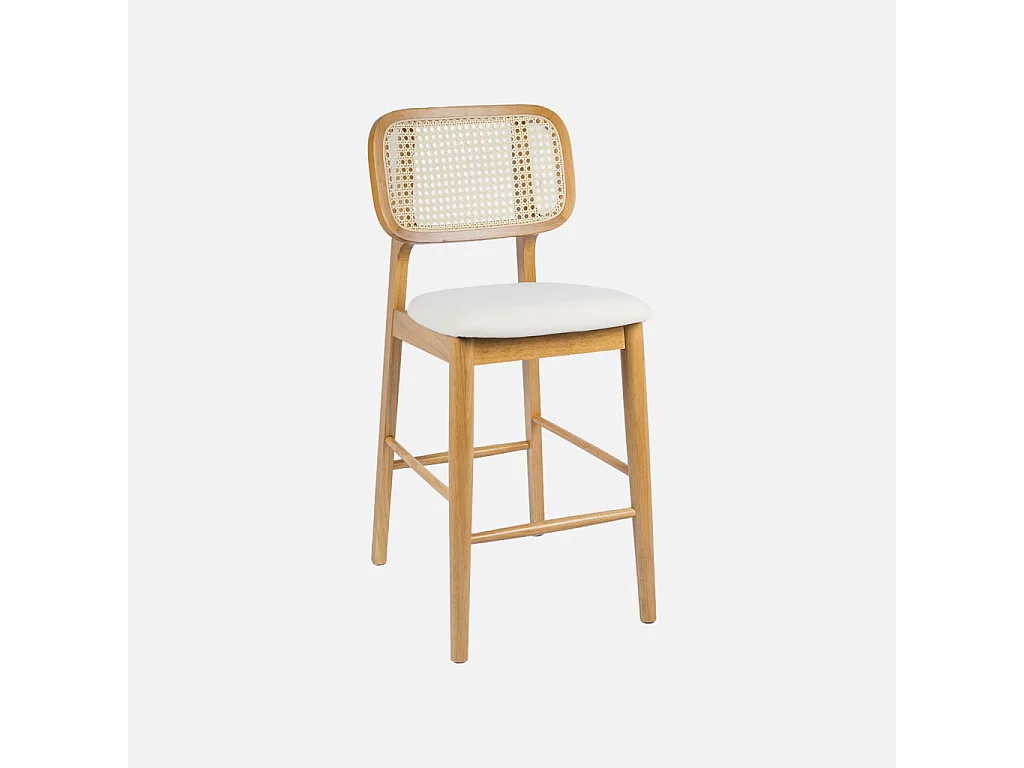 Taburete de bar de madera de hevea con rejilla y tela, set de 2