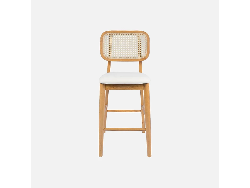 Taburete de bar de madera de hevea con rejilla y tela, set de 2
